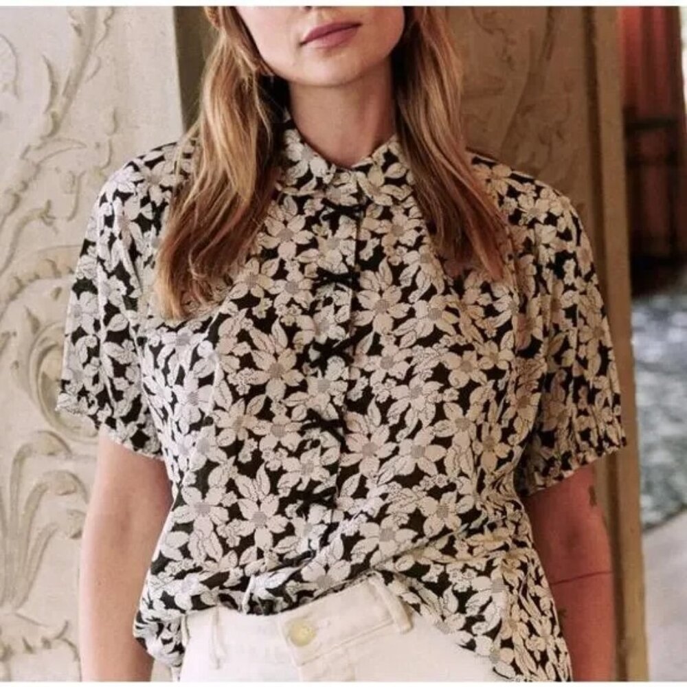The Great Bow Front Kerchief Top Floral Print Button Down Blouse Size 1 Small